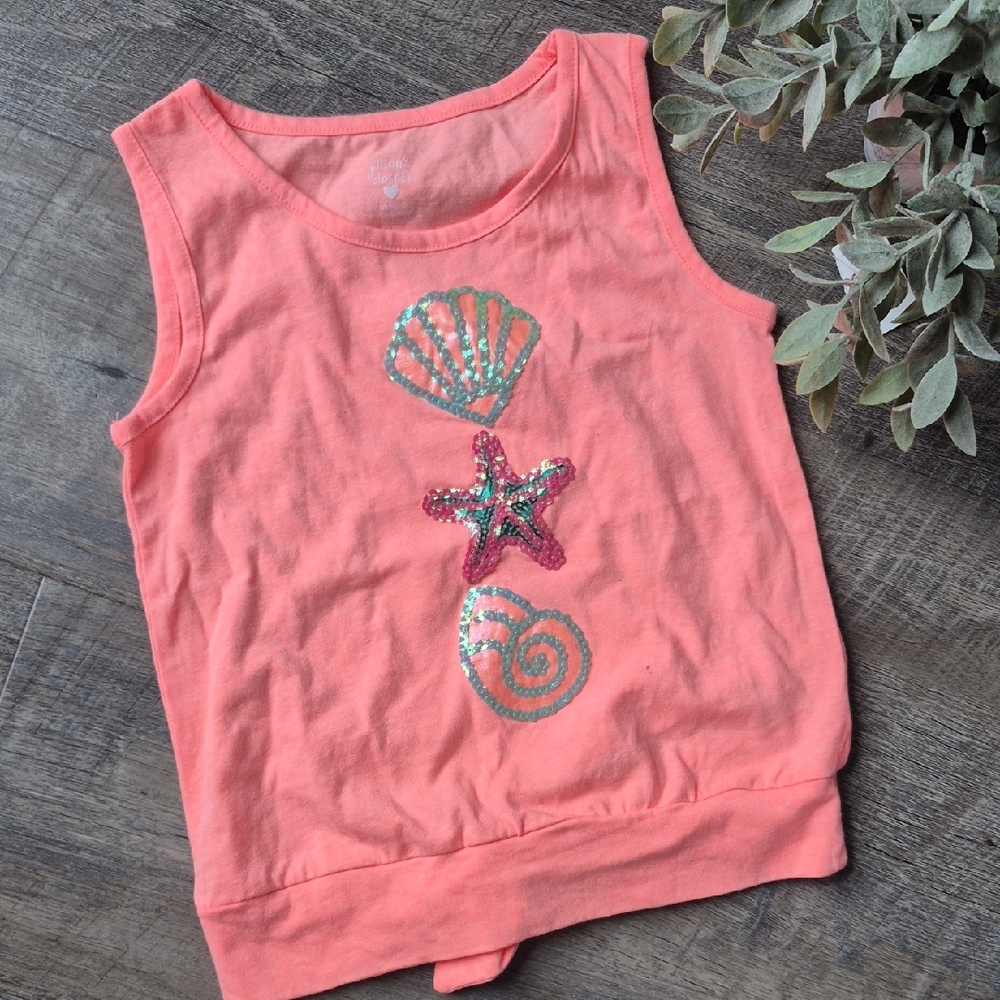 Vibrant Coral Kids Tank Top with Sea Life Design